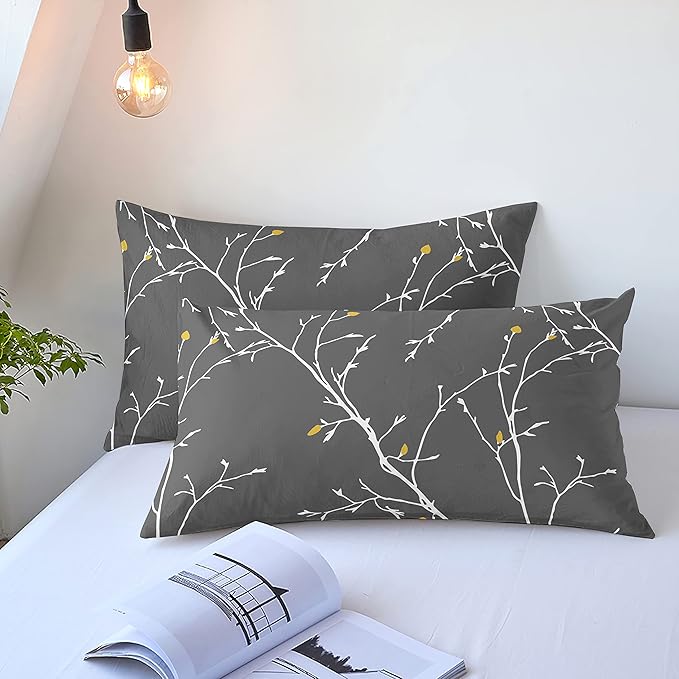 YIYEA Pillow Cases Queen Size Set of 2, Ultra Soft Double Brushed Microfiber Pillowcases Queen, Floral Bed Pillow Covers, Fade Resistant, Easy Slip-On (20"x30")