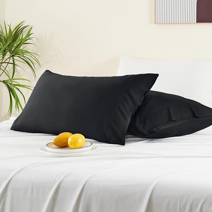 BEDELITE Pillow Cases Standard Size Set of 2, Rayon Derived from Bamboo, Cooling Pillow Cases for Hot Sleepers & Night Sweats, Breathable and Silky Soft Envelope Pillowcases(Black, 20"x26")