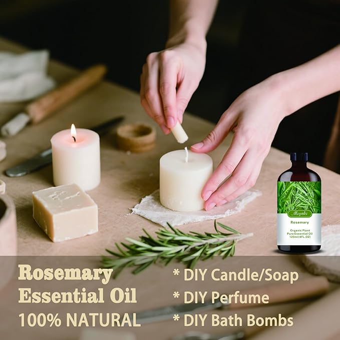 Rosemary Essential Oil – MLYNKL Rosemary Oils 4.33 fl oz for Diffusers, Humidifiers, Massage, DIY Candles, Soap, Cleaning, Home, Yoga, Office, Gifts - 130 ml