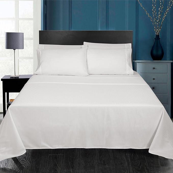 ROYALE LINENS 300 Thread Count Poly Cotton Sheet Set - 6 Piece California King Bed Sheets - 1 Fitted, 1 Flat, 4 Pillow Cases -Soft Cool & Crisp Sheet Set (Cal King, Bright White)