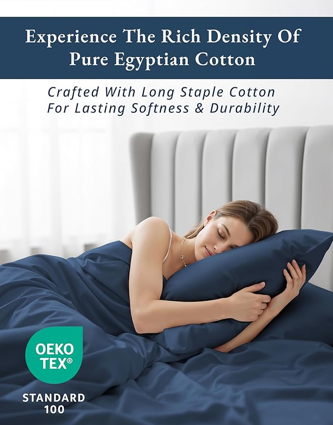 LANE LINEN 100% Egyptian Cotton California King Sheets Set, Soft & Comfy No Pill Fade Resistant Oeko-Tex Certified Cotton Sheets Cal King Size Set, 15" deep Pokcet Sheets - Dark Denim