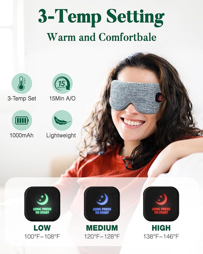 YoanYouth Heated Eye Mask for Dry Eyes, FSA Eligible HSA, Cordless Warm Compress for Eyes, Light Blocking Eye Heating Pad, Styes, Sleep, Cover Washable, Rechargeable, Deep Gray
