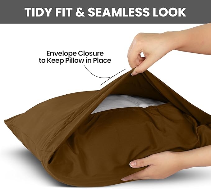 Utopia Bedding Standard Pillow Cases - 2 Pack - Envelope Closure - Soft Brushed Microfiber Fabric - Shrinkage and Fade Resistant Pillow Covers Standard Size 20 X 26 Inches (Standard, Mocha)