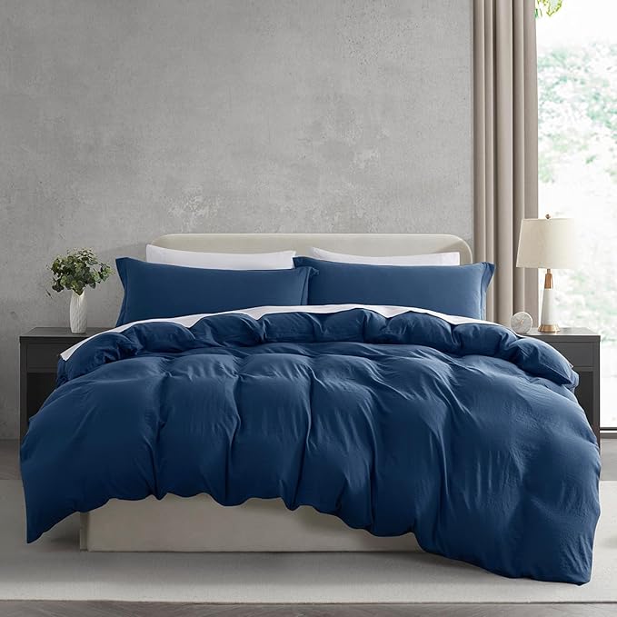 Nestl Navy Blue Duvet Cover King Size - Soft Double Brushed King Duvet Cover Set, 3 Piece, with Zipper Closure, 1 Duvet Cover 104x90 inches and 2 Pillow Shams
