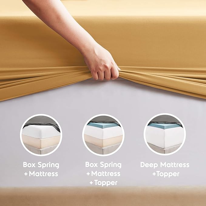 Nestl Extra Deep Cal King Sheet Set - 6 Piece Breathable & Cooling Sheets - Hotel Luxury Bedding Set w/18-24 Inch Deep Pockets - Easy & Secure Fit - Super Soft, Wrinkle Free & Comfy - Camel Gold
