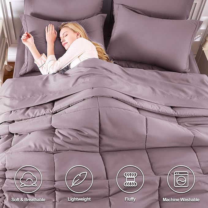 CozyLux King Size Comforter Set Dusty Purple - 7 Pieces Bed in a Bag King, Okeo-Tex Certifited Bedding Set, All Season Soft Bed Set with Down Alternative Comforter, Sheets, Pillowcases & Pillow Shams