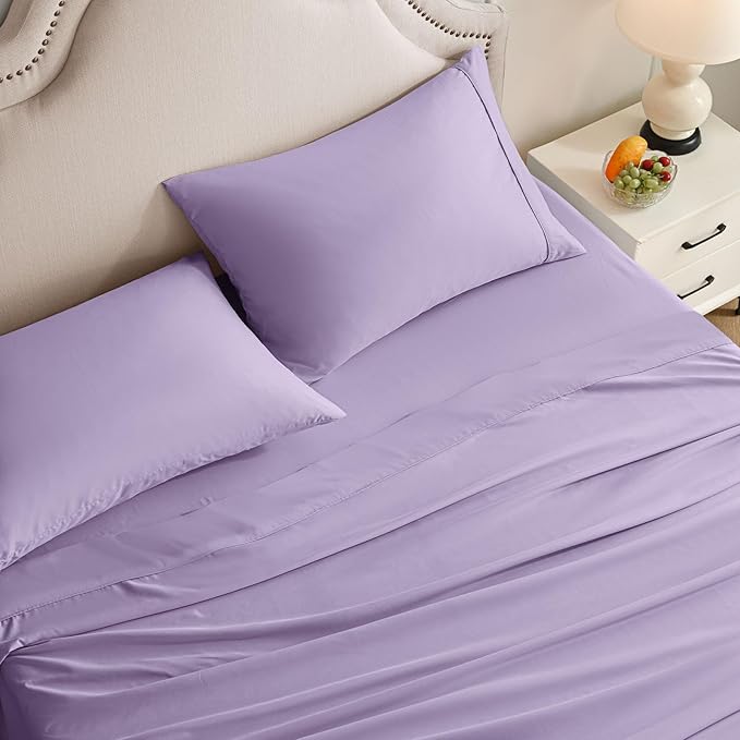 Queen Sheet Set, 4 Pieces Hotel Luxury Soft Microfiber Queen Bed Sheets Set, Up to 16" Deep Pockets, Oeko-Tex Sheets with Elastic, Breathable, Wrinkle Free (Purple, Queen)