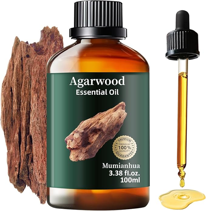 Agarwood Essential Oil, Mumianhua Pure Oud Oil, Luxurious Woody Essence for Aromatherapy, Reed Diffuser, Meditation, Perfumery & Mind Wellness, 3.38 Fl Oz