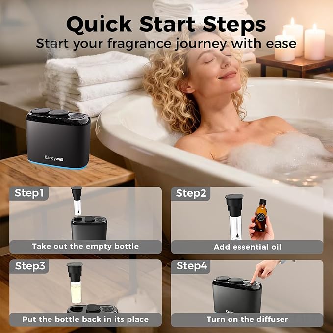 Smart Essential Oil Diffuser with Dual Nozzle & App Control, Waterless Diffuser for 1500 Sq Ft, with 4 Timer & 4 Mist Levels, Hotel Scent Diffuser for Home & Office