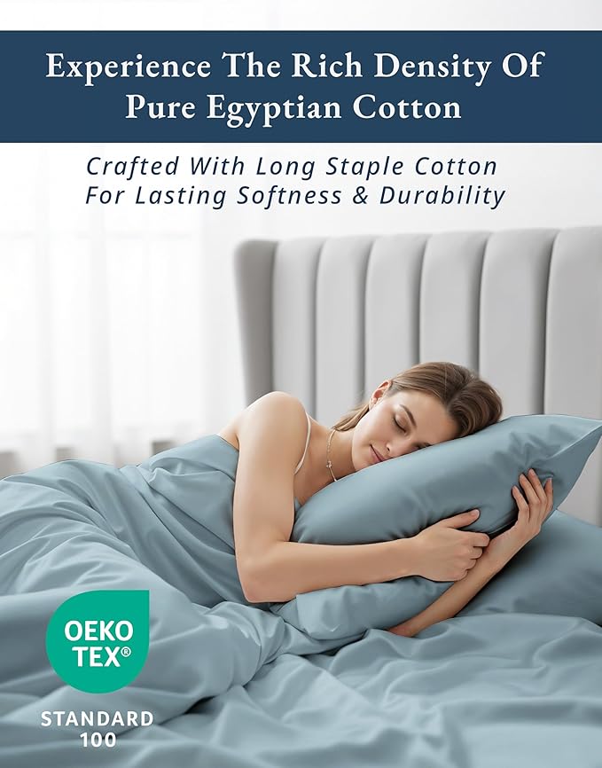 LANE LINEN Luxury Hotel Style 100% Egyptian Cotton Bed Sheets Full Size, Mercerized Cotton, No Pill Fade Resistant Sustainably Produced Full Bedding Sheets & Pillowcases- French Blue