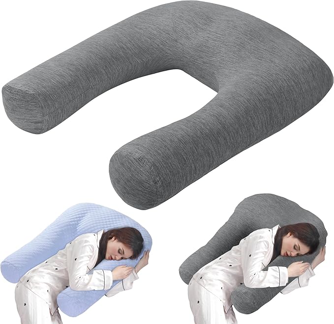 HOMBYS Cooling U Shaped Pillow for Neck, Contour Shoulder Pillow for Side Sleepers, Ergonomic Body Pillows for Adults, Hug Pillow with Washable Cover for Back, Shoulder Pressure Reduce (Dark Grey)