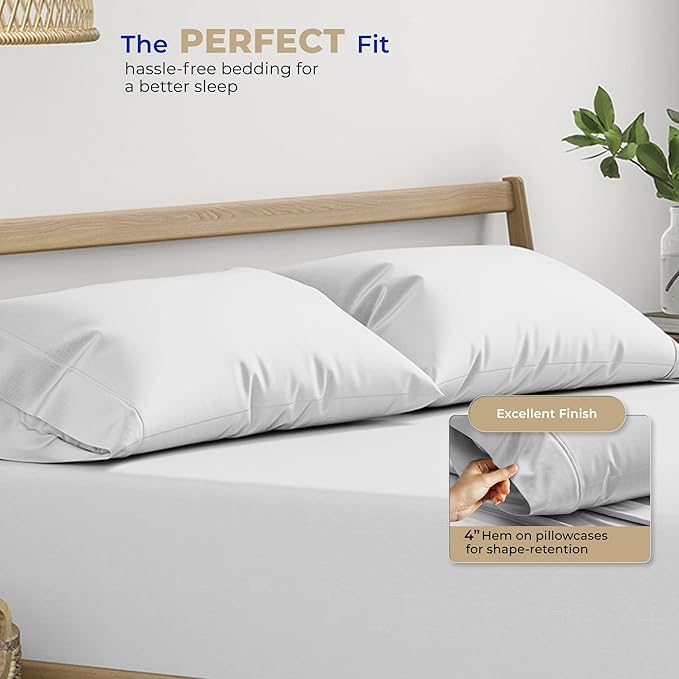 Thread Spread 100% Cotton King Size Pillow Cases Set of 2 - Luxury 400 Series Glee Collection Pillow Cases King Size (Silver Grey), Soft Cooling Breathable & Durable Sateen Hotel Cotton Pillowcases