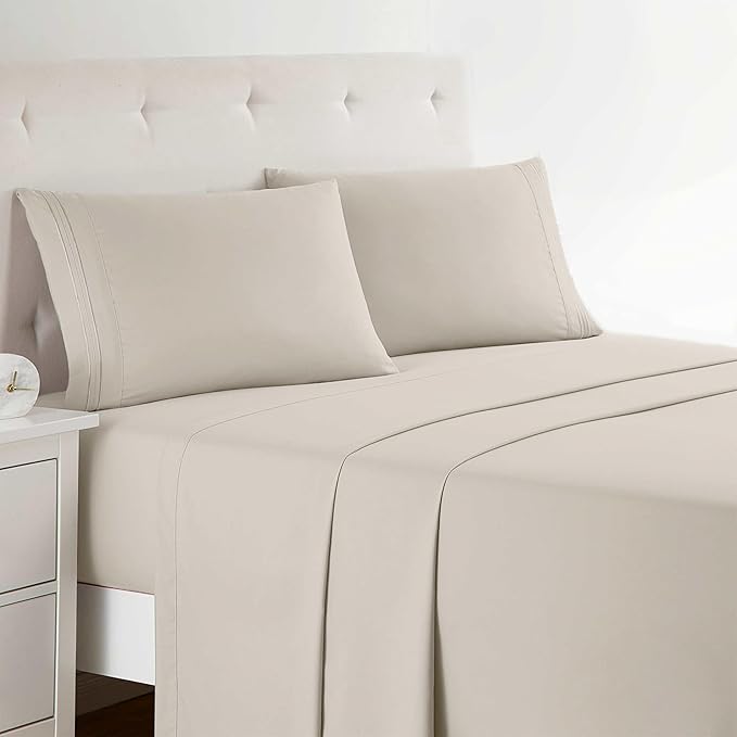 Clara Clark Bed Sheets, Premier 1800 Series Bed Sheet Set, Deep Pocket, Wrinkle, Fade, Stain Resistant, Luxury Soft Bedding Sheets & Pillowcases, Queen, Linen