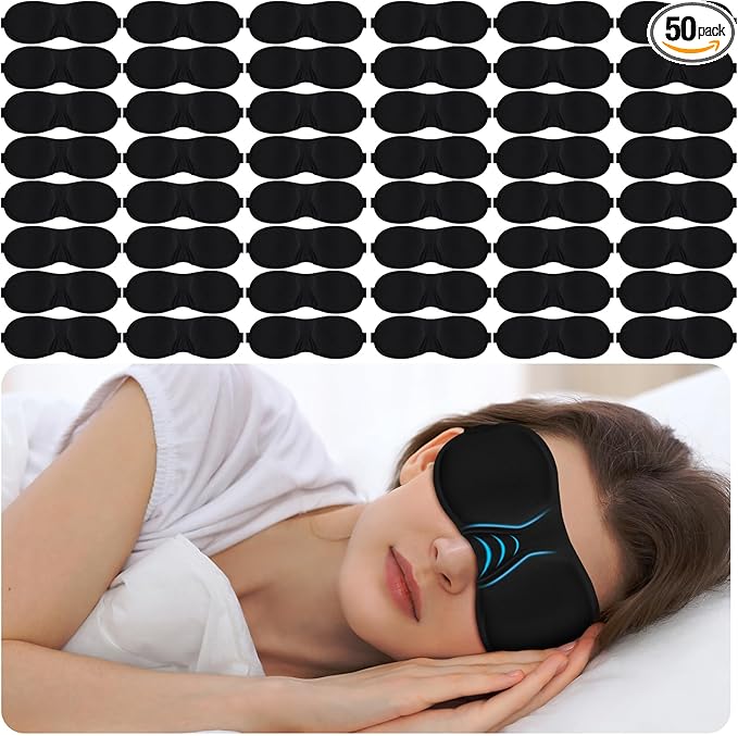 Chicingyou 50 Pack Moisture Chamber Glasses for Dry Eyes, 3D Contoured Sleep Mask for Dry Eyes Soft Black Moisture Goggles Reusable Eye Sleep Eyemask with Adjustable Strap for Men Women