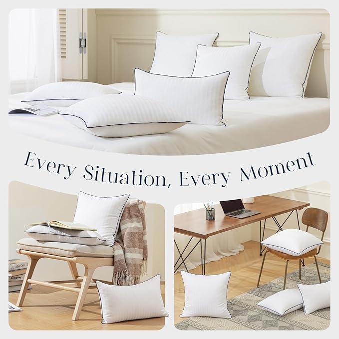Phantoscope 18x18 Synthetic Down Alternative Pillow Inserts, Handmade Down Pillows Insert Sleeping Throw Pillows with 100% Cotton Cover Decorative Pillow Stuffer for Sofa, Couch Bed(White, Set of 2)