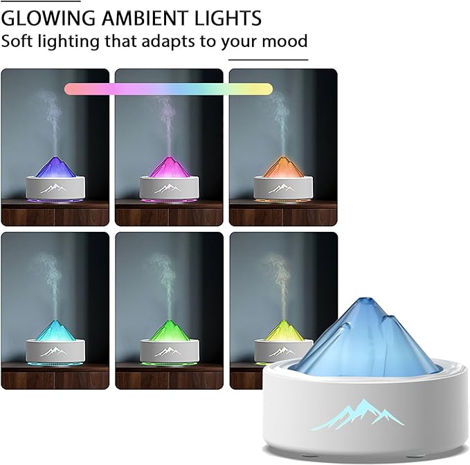 Essential Oil Diffuser, Bedroom Glacier Aromatherapy Machine, 100ML Desktop Large Spray Humidifier, with 7 Color LED Lights, Water Shortage Shutdown Protection, Suitable for Home, Office&Yoga (White)