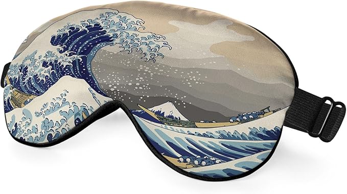 Great Wave Sleep Eye Mask Eye Cover Oriental Japanese Ocean Sea Waves Blue Silk Eye Mask for Sleeping with Adjustable Strap for Travel Nap Shift Work Office