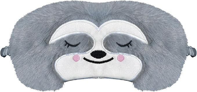 Cute Sloth Sleeping Mask Eye Mask Funny Animal Sleep Mask Soft Plush Blindfold Travel Eye Cover Eyeshade for Kids Adults Girls Boys Women Men (Sloth, Gray)