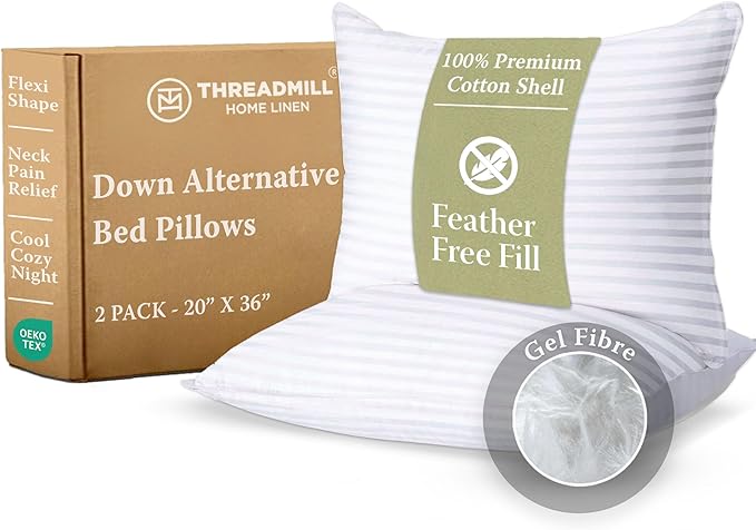 Threadmill Soft Bed Pillows King Size Set of 2 | Down Alternative Cooling Soft Pillows for Sleeping | 20 x 36 Hotel, King Size Pillows 2 Pack for Back, Stomach or Side Sleepers