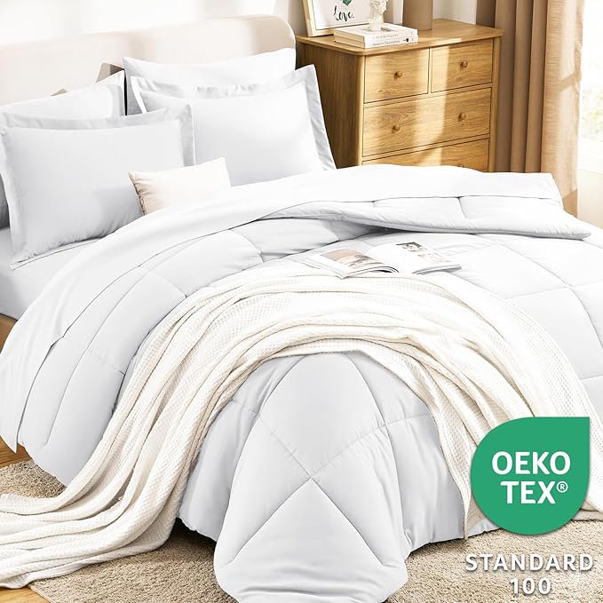 CozyLux Twin Comforter Set with Sheets White - Ultra-Soft 5 Pieces Bed in a Bag Twin, Oeko-TEX Certified Bedding Set, All Season Bed Set with Down Alternative Comforter, Sheets, Pillowcase & Sham