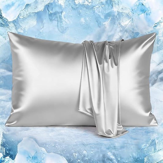Avolare Cooling Pillow Cases, Arc-Chill 3.0 Cooling Pillowcases for Hot Sleepers, Satin King Pillow Cases Set of 2 with Zipper, Silky Pillowcases Machine Washable, Gifts for Women, Grey, 20"x36"