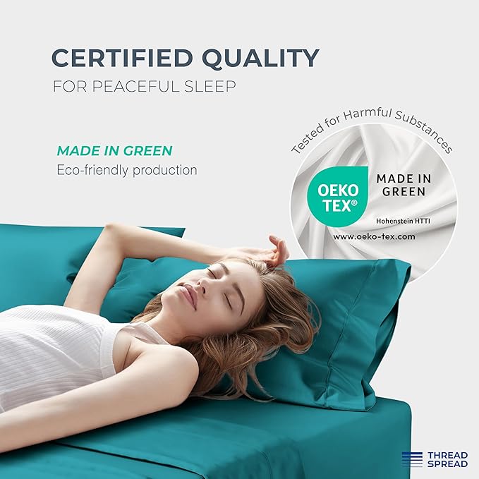 THREAD SPREAD 100% Egyptian Cotton King Size Pillow Cases Set of 2 - Luxury 1500 Series Pillow Cases King Size (Teal), Soft Cooling Envelope Closure Hotel Quality Egyptian Cotton Pillowcases