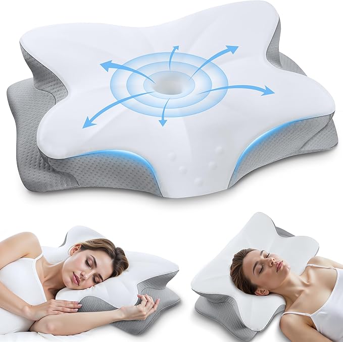 Cervical Neck Pillow for Sleeping, Ergonomic Contour Side Sleeper Pillows for Adults, Cooling Orthopedic Pillow for Pain Relief Support, Memory Foam Pillows Back Stomach Sleepers