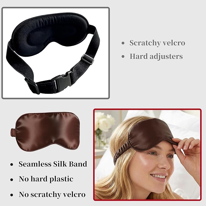 ZLYC 100% Mulberry Silk Sleep Mask Pressure-Free Eye Cover Soft Light Blocking Blindfold for Travel & Nap, Solid Coffee