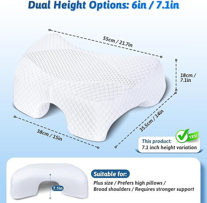 Side Sleeper Pillow with Arm Hole, Shoulder Relief System, Arm Pillow for Neck and Shoulder Pain, Premium Memory Foam, Suitable for Side, Back and Stomach Sleepers - White, 7.1in Height