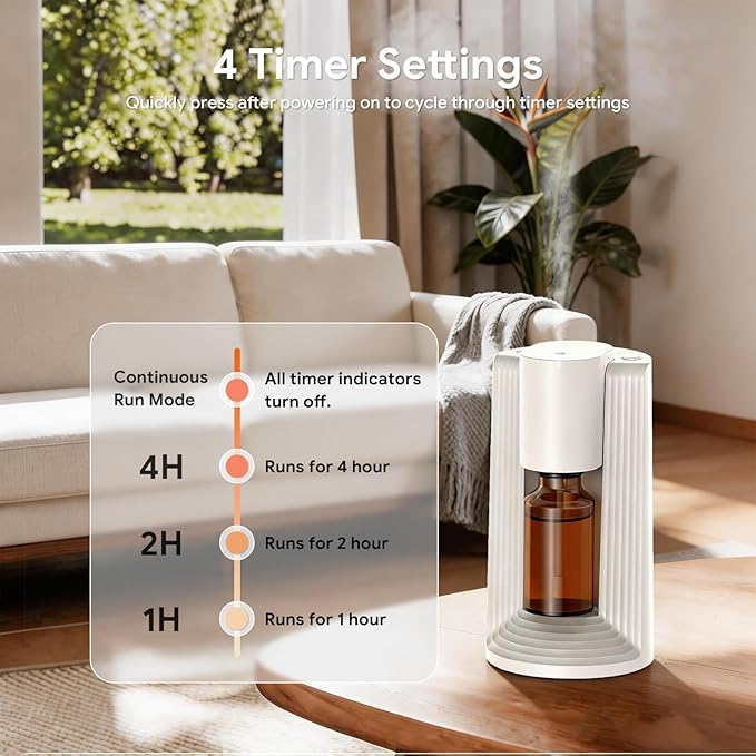 VOCOlinc Waterless Diffuser Starter Kit with 20mL Hotel Fragrance Oil, Battery Operated Nebulizer, 4 Timers ＆ 3 Mist Levels, Mini Scent Air Machine for Home, Room, Car, Office (White)