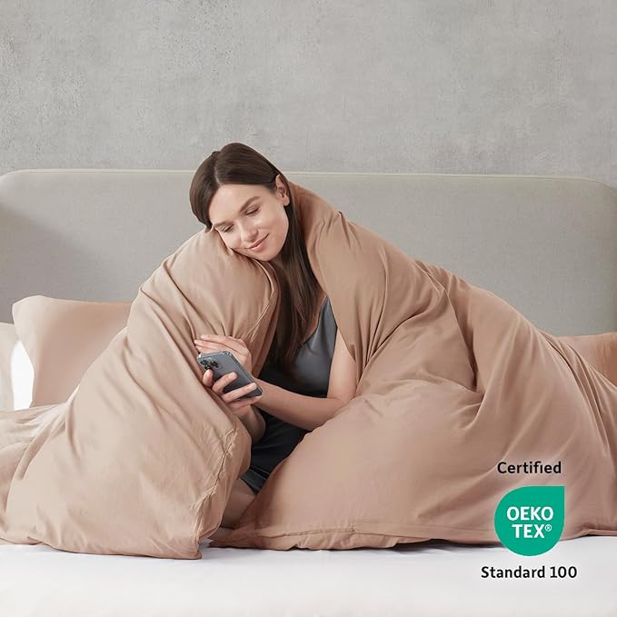 Nestl Khaki California King Duvet Cover Sets - Soft Double Brushed Cal King Duvet Cover, 3 Piece, with Zipper Closure, 1 Duvet Cover 104x98 inches and 2 Pillow Shams