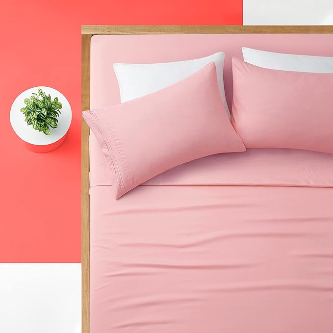 Manyshofu Extra Deep Pocket King Size Sheets - Hotel Luxury 1800 Thread Count Sheets & Pillowcases - Microfiber Bedding Set up to 24" Mattress - Blush Pink Bed Sheets 18-24 Inch Deep Pockets - 4 Piece