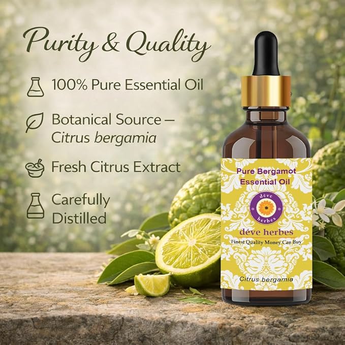 Deve Herbes Pure Bergamot Essential Oil (Citrus bergamia) Natural Therapeutic Grade Steam Distilled 630ml (21 oz)