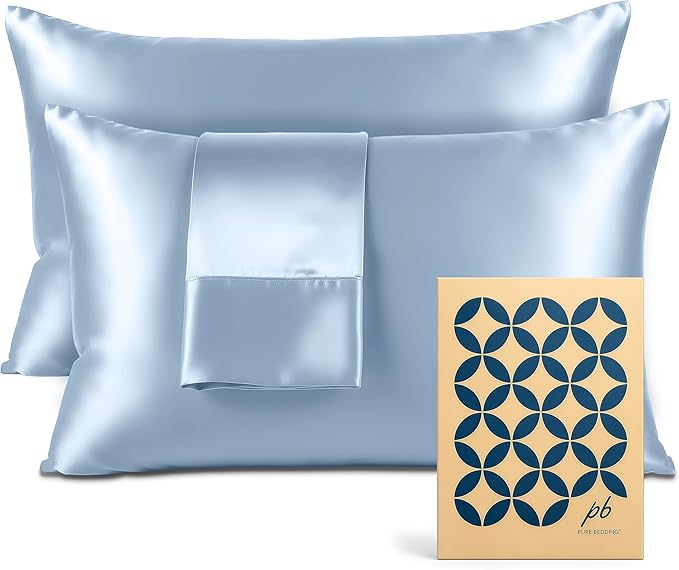 Pure Bedding Satin Pillowcase 2 Pack - King Size (20"x40", Baby Blue) - Silky Pillow Cases for Hair and Skin - Satin Pillow Covers with Envelope Closure - Extra Soft Premium Microfiber