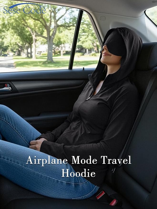 SeSe Code UPF 50+ Hoodie With Eye Mask Womens Zip Up Travel Jackets Sleep Sun Protection Shirts Pockets Outdoor Nap
