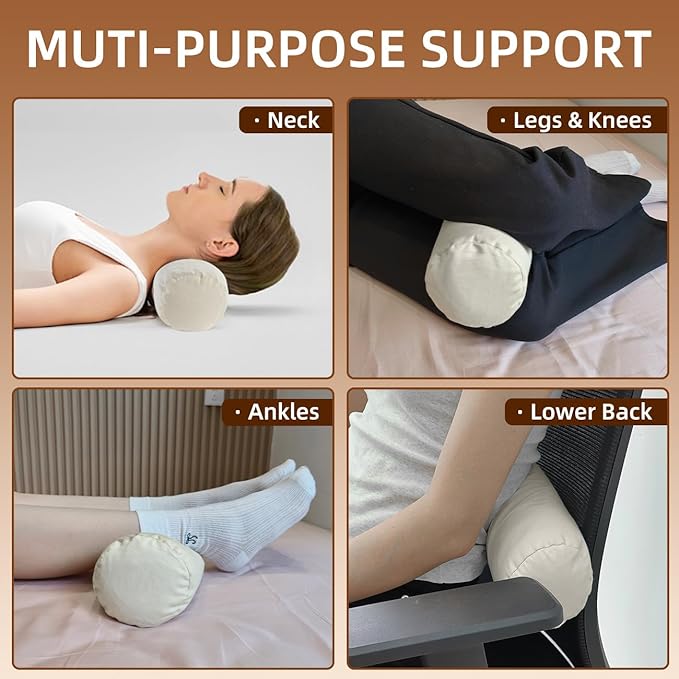 Buckwheat Pillow - Adjustable Buckwheat neck Pillow(17x6) to Provide Firm Support, Neck Roll Pillows for Side and Back Sleepers, Cylinder Bolster Pillows with Organic Pillowcase
