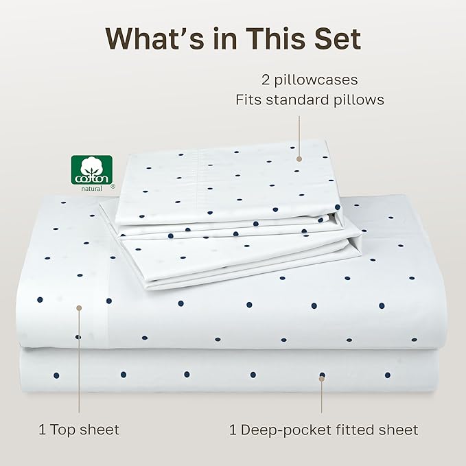 California Design Den Soft 100% Cotton Queen Sheet Set, 400 TC Good Housekeeping Award Winner, Smooth Sateen Finish with Deep Pockets, Cozy and Durable Cotton Bedding Set - Polka Dot