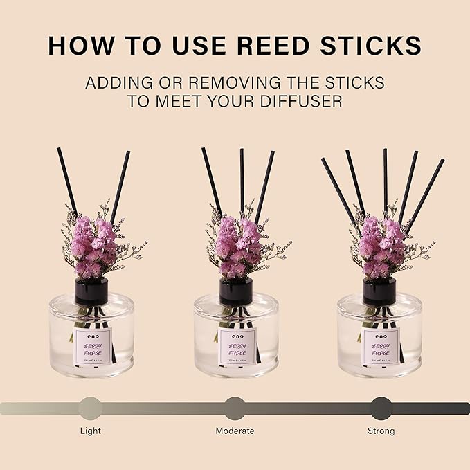 Reed Diffuser Set with Dried Flowers, 5.1oz Essential Oil Home Fragrance, Long Lasting Air Freshener for Bathroom Shelf Decor, Housewarming Gift, Berry Fudge Scent