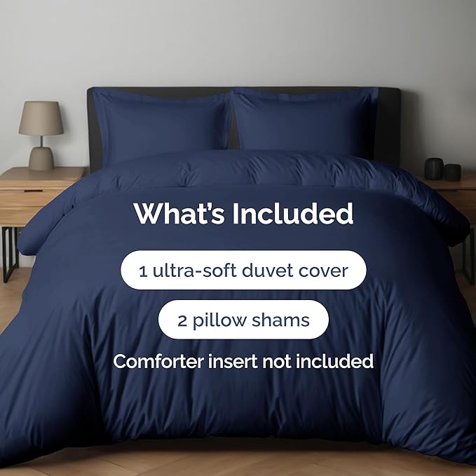 Duvet Cover King Size Set - Extra Soft King Duvet Cover 104" x 90" with 2 Pillow Shams - Hotel Luxury, Easy Care & Fade Free w/ Zipper Closures & Ties - All Season, Comfy and Breathable (Navy Blue)