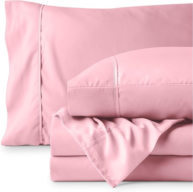Bare Home Hotel Luxury Twin Sheet Set, Extra Soft - 4 Piece Set - Deep Pockets - Easy Fit - Cooling & Breathable - Wrinkle, Fade, Stain Resistant - Includes 2 Pillowcases (Twin, Light Pink)