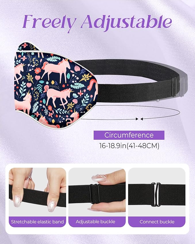 Miss Adola Sleep Mask for Kids - Cute Kawaii Cartoon Silk Sleeping Mask with Adjustable Strap Soft Smooth Light Eye Mask for Sleeping Silk Kids Eye Cover for Boys Girls Teens, BU Wildflower Unicorn