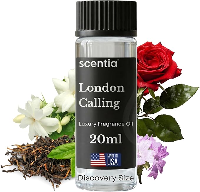 Scentia London Calling Fragrance Oil for Diffusers – Fresh White Tea & Lime Home Scent with Peony, Jasmine & Cedarwood – Diffuser Oil for Ultrasonic, Cold Air & Waterless Diffusers– 20 ml (0.67 fl oz)