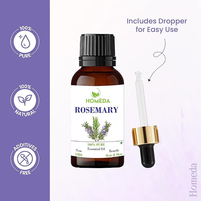Organic Rosemary Essential Oil for Hair Growth (1 fl oz, 30ml) Aceite De Romero Organico, Pure Rose Mary Hair Oil, Cold Pressed Topical Rosmarin Oil for Diffuser, Scalp, Skin