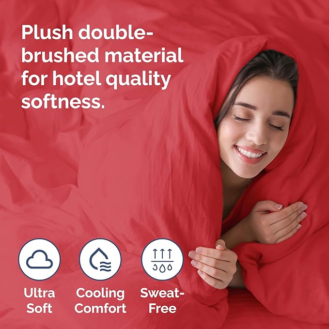 Duvet Cover Cal King Size Set - Extra Soft Cal King Duvet Cover 104" x 98" with 2 Pillow Shams - Hotel Luxury, Easy Care & Fade Free w/ Zipper Closures & Ties - All Season, Comfy & Breathable (Red)