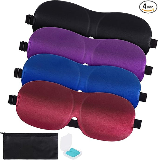4-Pack Eye Masks for Sleep with Adjustable Strap Comfortable Sleep Masks for Women and Man Night Sleep, Travel, Nap Red