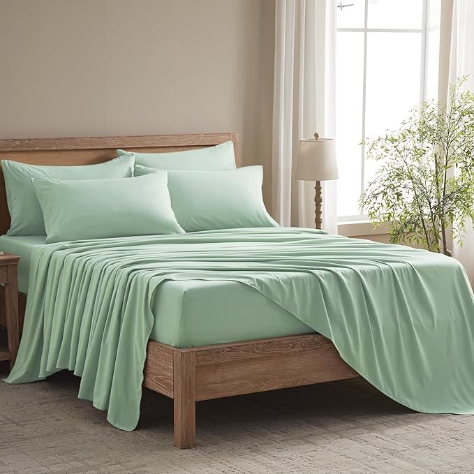Twin Sheets Set - 4 Piece Soft Microfiber and Wrinkle Free Sheets - Easy Care, Extra Soft, Cooling Sheets - 1 Deep Pocket Fitted Sheet 1 Flat Sheet and 2 Pillowcases (Twin Sage Green)