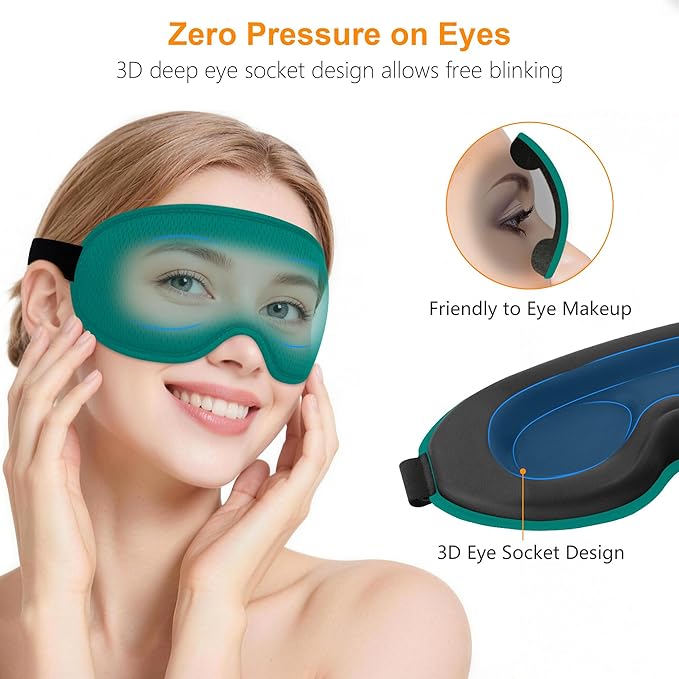Gritin 100% Blackout Sleep Eye Mask for Side Sleeper Men Women, Zero Eye Pressure 3D Contoured Cup and Eyelash Friendly Sleeping Mask, Ergonomic-Dark Blue
