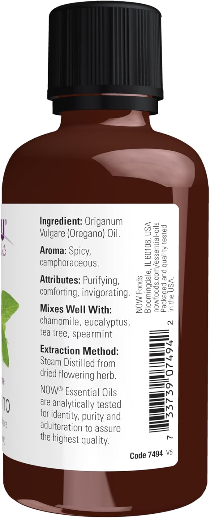 NOW Essential Oils, Oregano Oil, Comforting Aromatherapy Scent, Steam Distilled, 100% Pure, Vegan, Child Resistant Cap, 2-Ounce