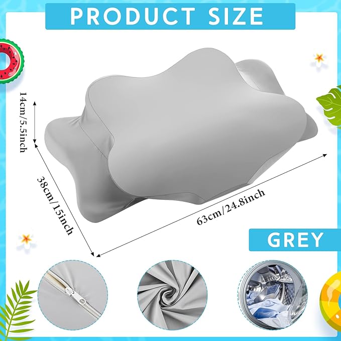 Hahafelt Cooling Cervical Neck Pillowcase Cover (Only Pillow Case) Ergonomic Pillowcase with Zipper Breathable Contour Pillow Cover for Side Back Stomach Sleepers(Gray,Queen Size)