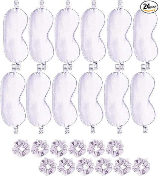 24Pcs Satin Eye Mask Silk Sleep Masks Silky Eyes Cover Blackout Blindfold Eyeshade Scrunchies Hair Ties Travel Wedding Gift